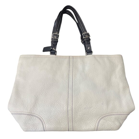 Coach Hamilton Tote Bag Pebble Leather Off-White With Black Handles - Picture 3 of 8